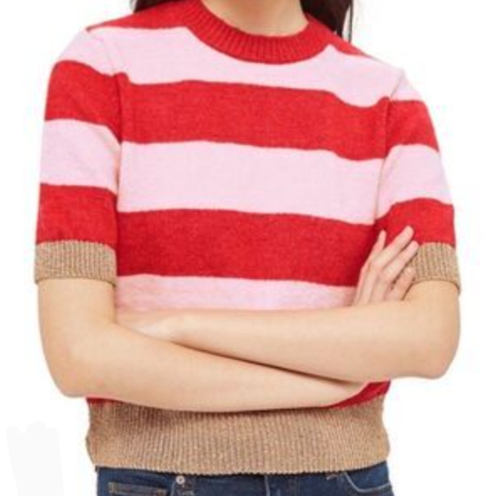 Topshop Red and Pink Striped Sweater Gold Accents Size 2 Excellent!
